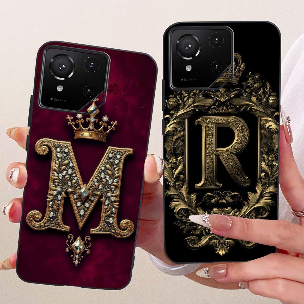 Casing For Asus ROG Phone 9 Pro Case Silicone Luxury Crown A-Z Letters 2D Flat Pattern Soft Phone Cover