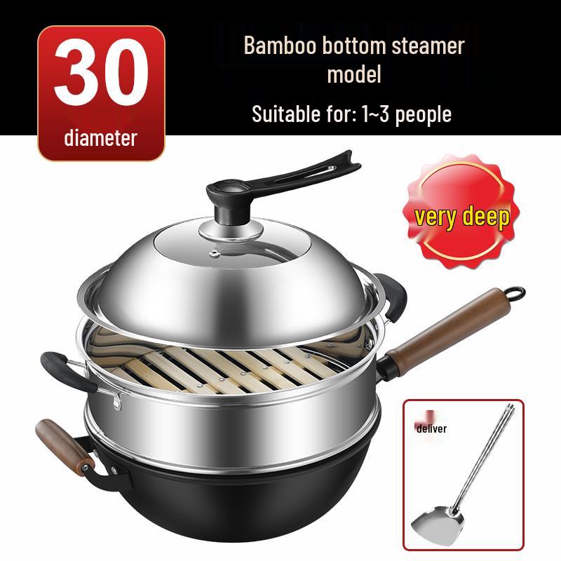 Vintage Non-Stick Cast Iron Skillet Wok for Gas Stove & Induction Cookers