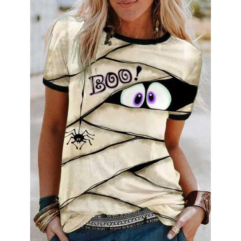 

Летний топ с круглым вырезом и 3D-принтом мумии, модная повседневная женская футболка с короткими рукавами XS