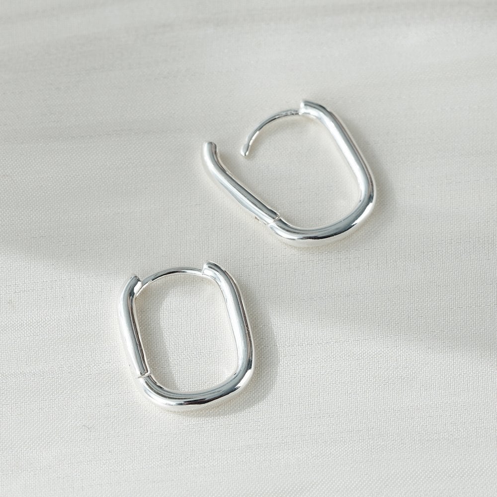 [New Arrival Best] 925 Silver Oval One-Touch Ring Earrings W