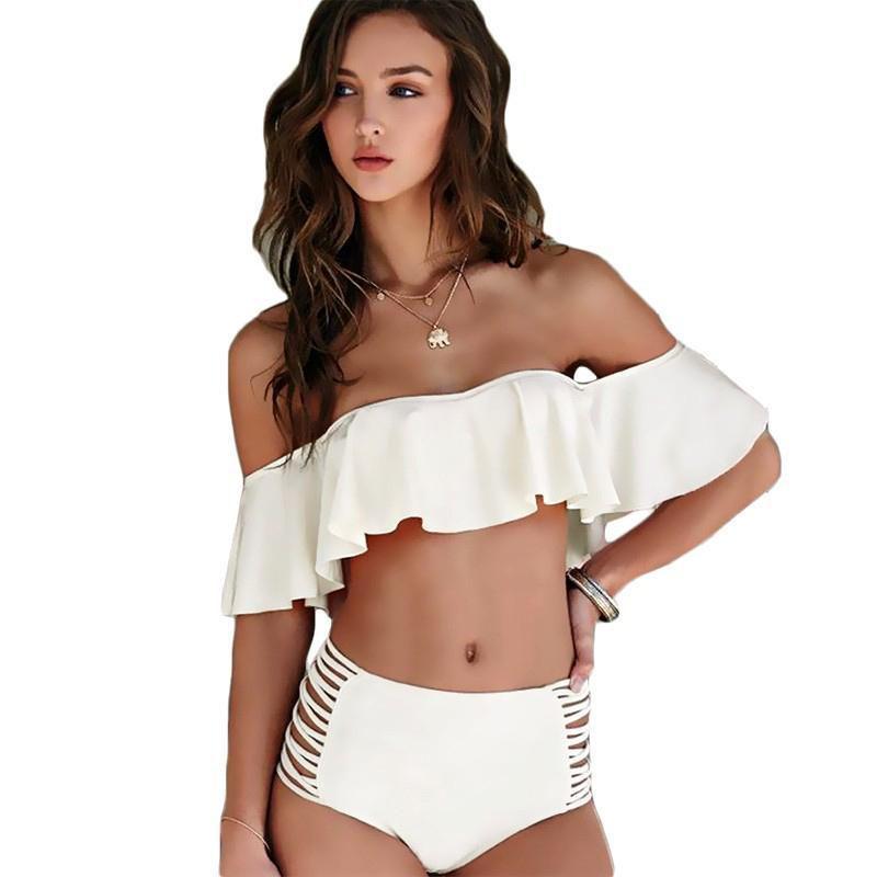 Elegant Women Bikini Push-up Ruffle Off Shoulder Swimwear Swimsuit Padded Bathing Suit