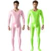 Mens Oil Glossy Bodystocking Full Bodysuit Long Sleeve Unitard Jumpsuits Stretchy Sheer Silky Romper Club Party Workout Onesie