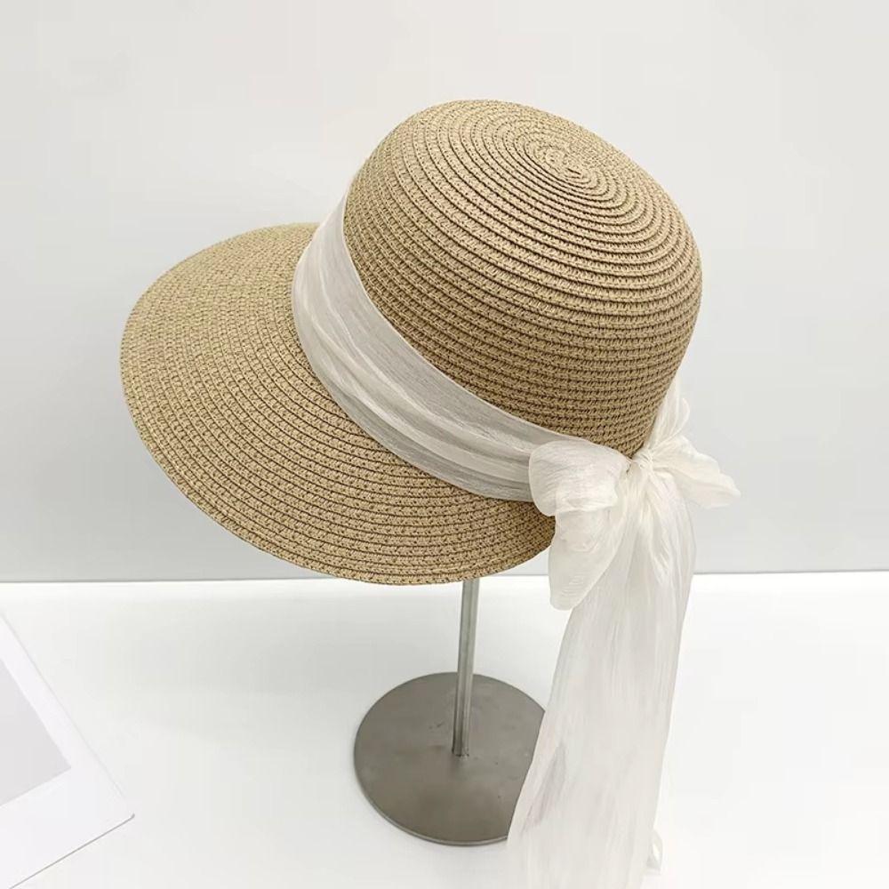 Foldable Straw Weaving Beach Hat UV Protection Woven Straw Hat French Style Straw Sun Hat Summer
