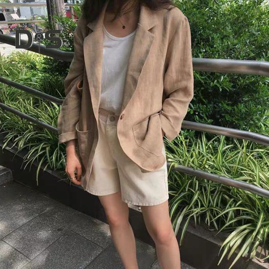 Women's Casual One Button Cotton Linen Blazer Long Sleeve Suit Coat Casual OL Work Blazer Jacket for Spring Summer