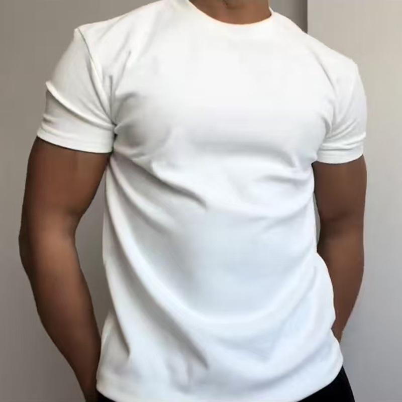 Summer Round Neck Solid Color Casual Fashion T-shirt Male Short Sleeve Bottomed Pullover Top Men Sports Tee