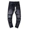 BeatStreet New Jeans גברים טרנד אופנה שטיפה רטרו הדפסת גרפיטי תיקון מותן נמוך מתיחה סקיני כפתור קפלים קרועים מכנסי ג'ינס