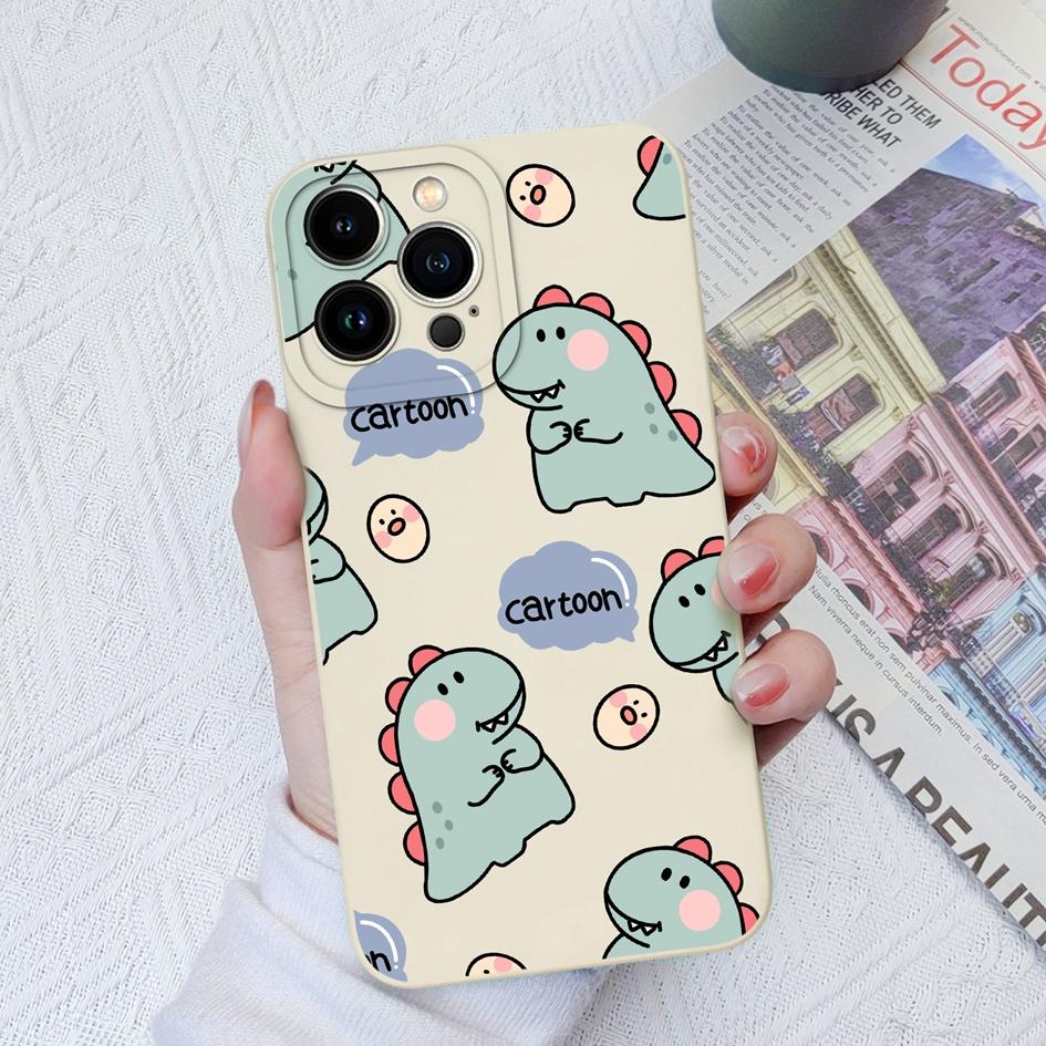 For Apple iPhone 11 12 13 14 15 Pro Max X XS XR SE 6 7 8 Cases Cover Cute Dinosaur Liquid Soft Silicone Shockproof Anti Drop For iPhone Shell Bumper
