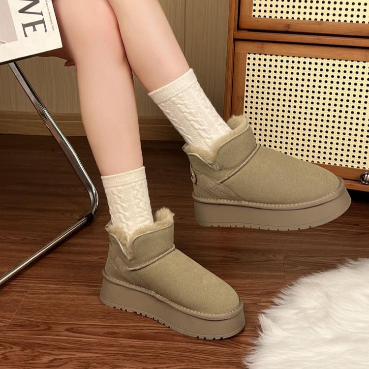 Schneestiefel für Damen Winter Fellintegrierte Kurze Stiefel mit Dickem Fleece für Wärme Schnee Baumwollschuhe Brotschuhe