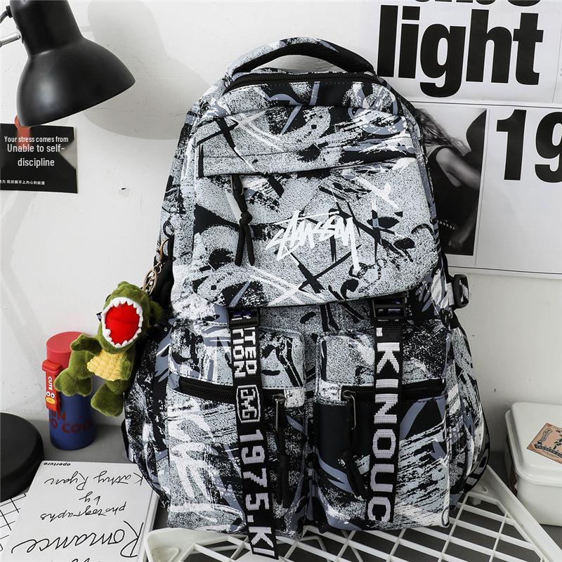Spot Graffiti Streetwear Lightweight Backpack for Students & Casual Use