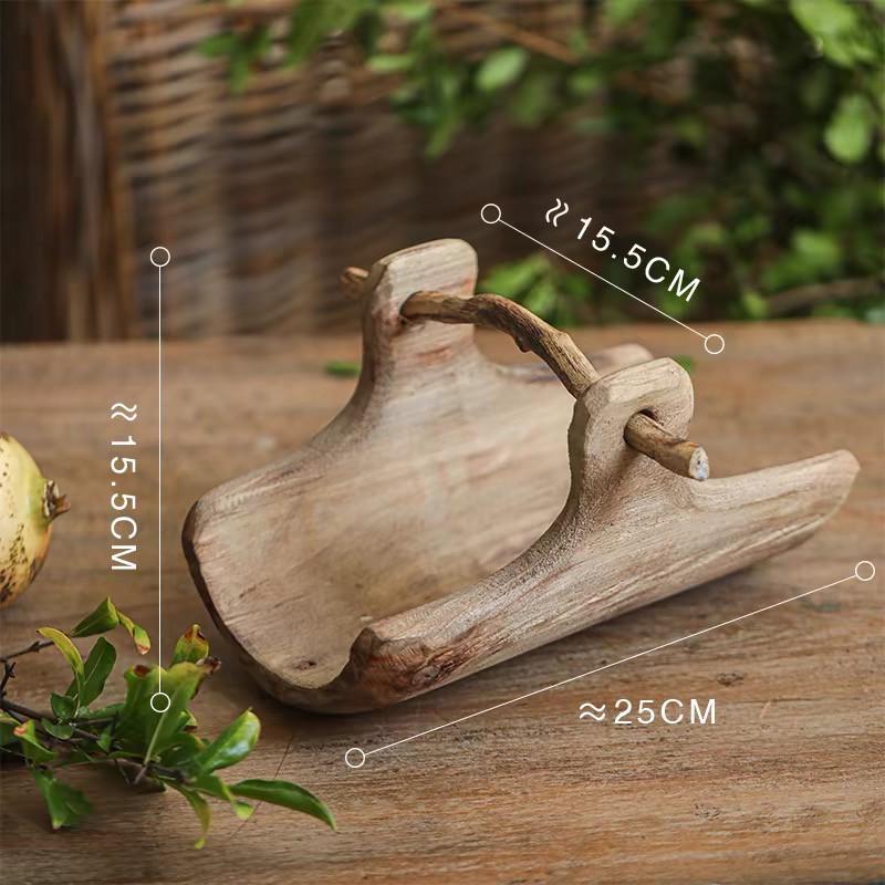 Wabi-Sabi Paulownia Wood Round Tray: Solid Wood Snack & Fruit Plate, Coffee Table Ornament