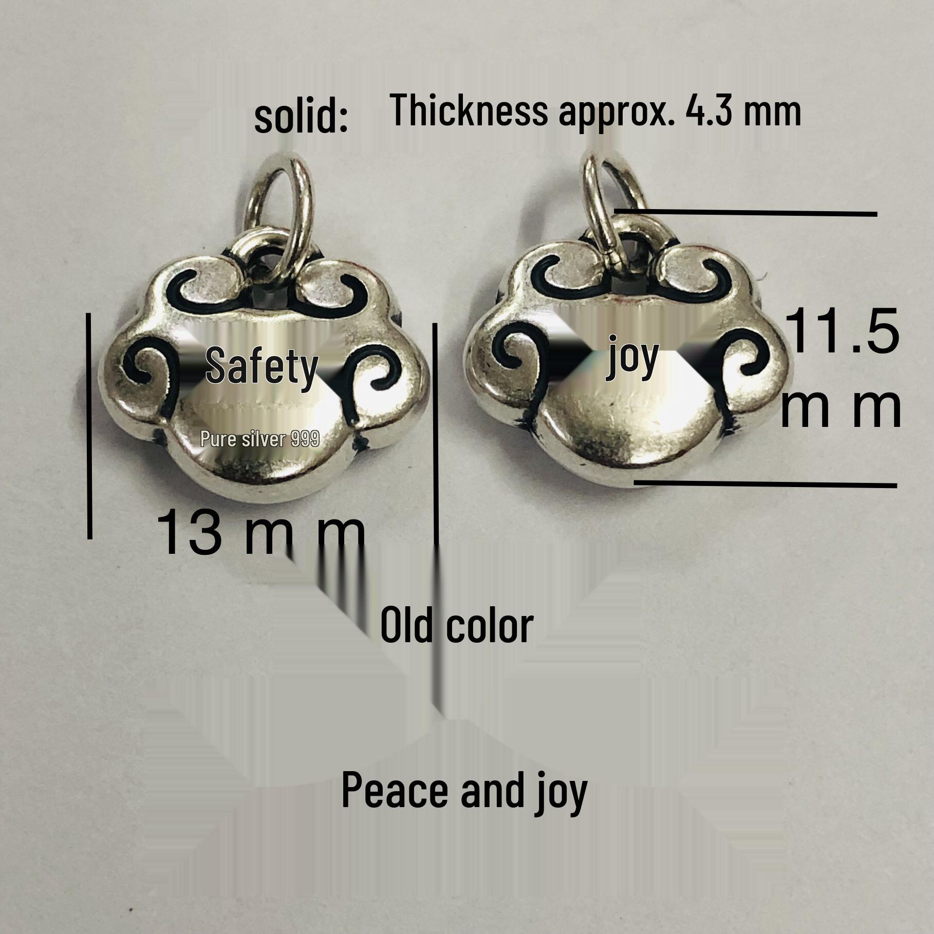 Solid Silver Pendant: Peace & Longevity Ruyi Lock Retro Design 999 Silver: ~3.3g