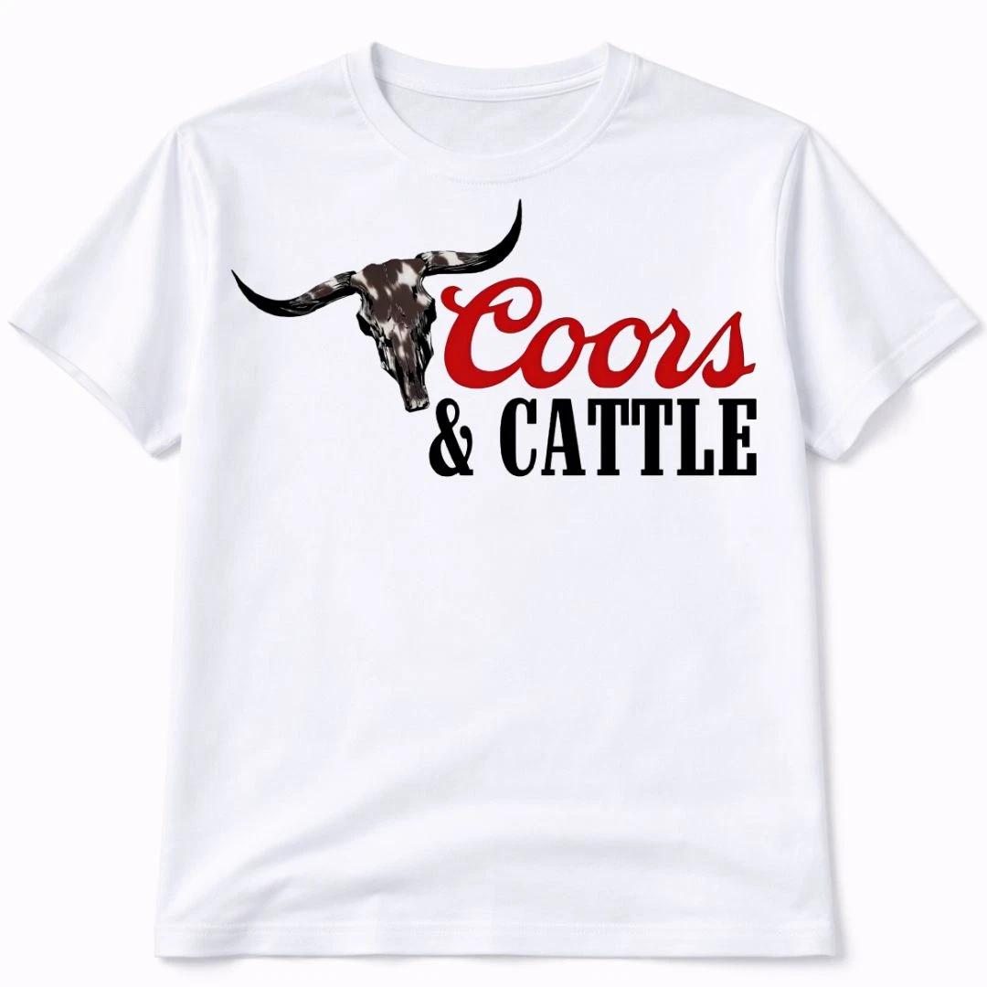 

Coors and Cattle Graphic T Shirt Trendy Boutique Style Tee Womens Gifts White 4XL
