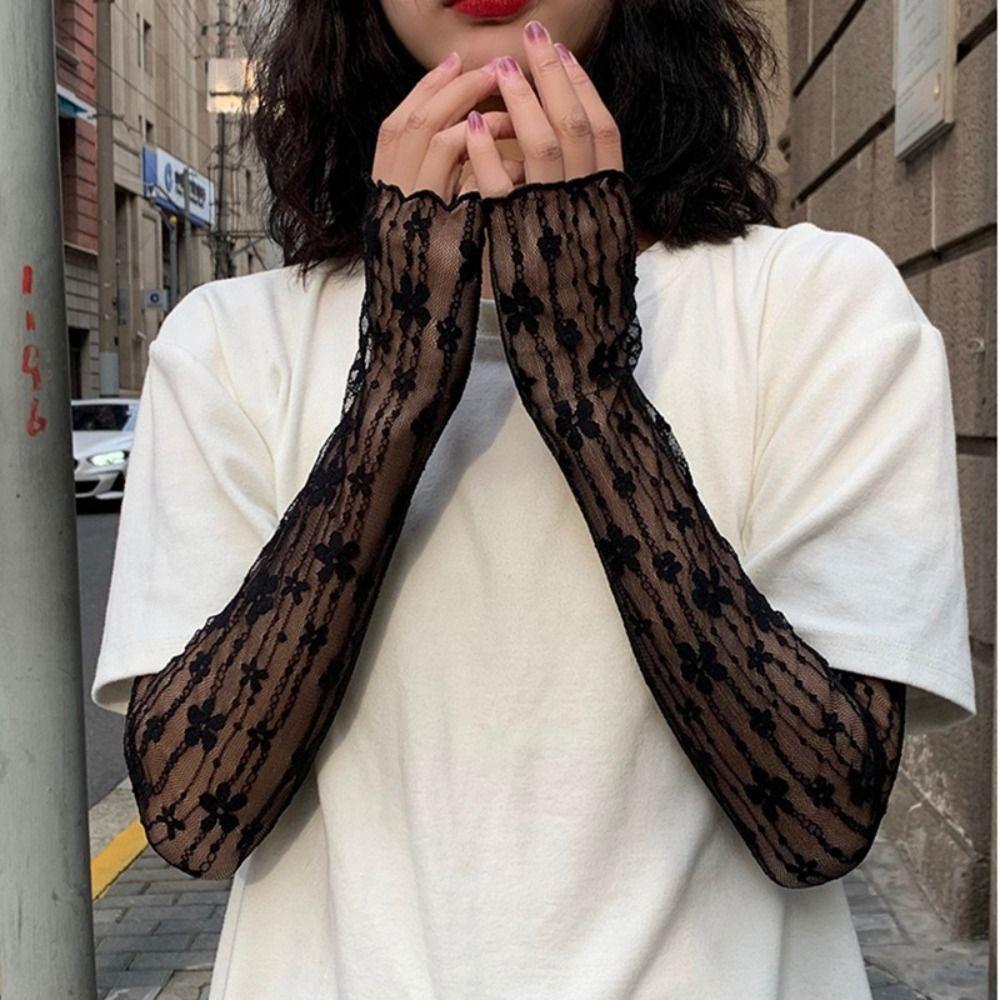 Lace Mesh Lace Arm Sleeves Breathable Driving Gloves Summer Outdoor Long Gloves Women