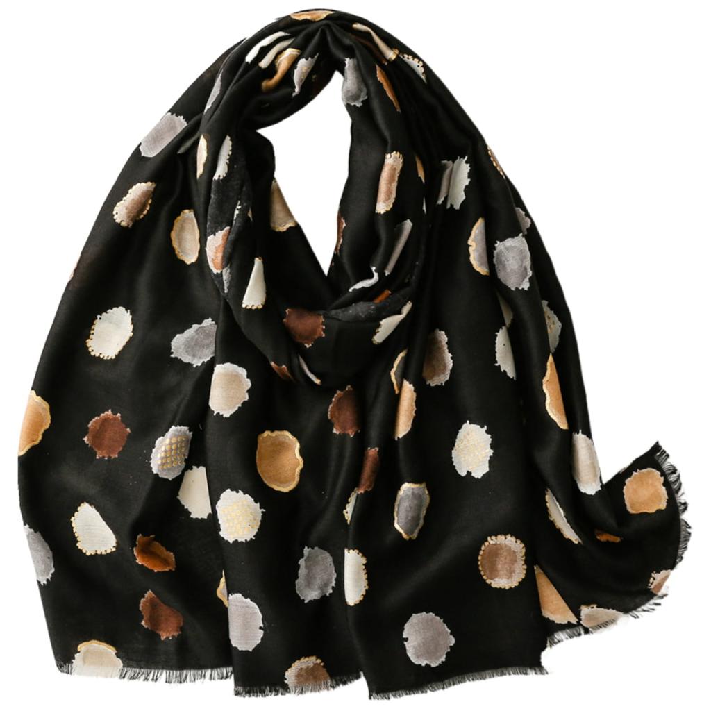 Black Shawl with Beige Dots - 180x90 , Viscose and Cotton