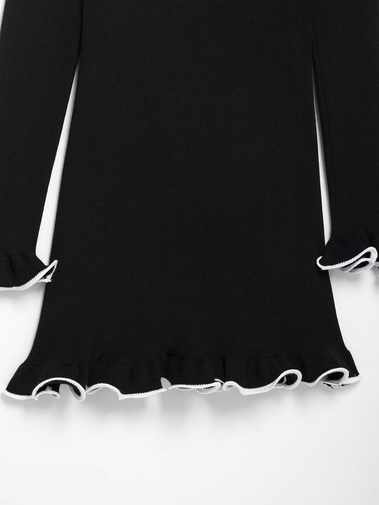 2025 Spring Women's European & American Style Knit Dress with Rolled Edge, Long Sleeve, Party-Ready.