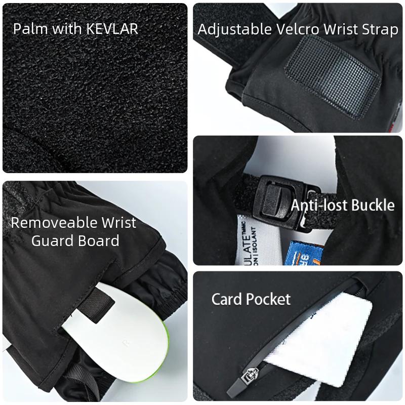 Winter Wrist Protect Ski Gloves with Wrist Guard Board Snowboard Skiing Mittens Extended Cuffs Windproof Black Men Ski Gloves