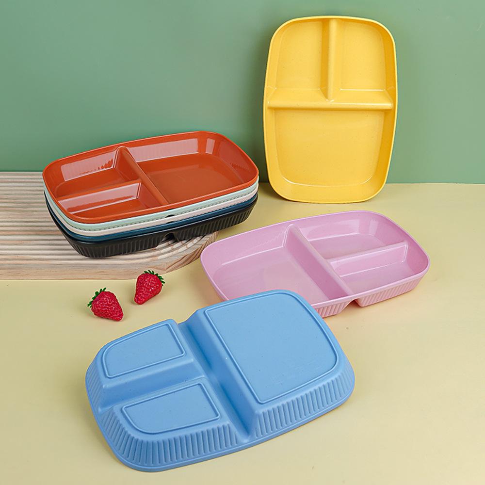 Household Simple Wheat Straw Compartment Dinner Plate Multifunctional Dinner Plate Noodles Vegetables Breakfast Plastic Plate
