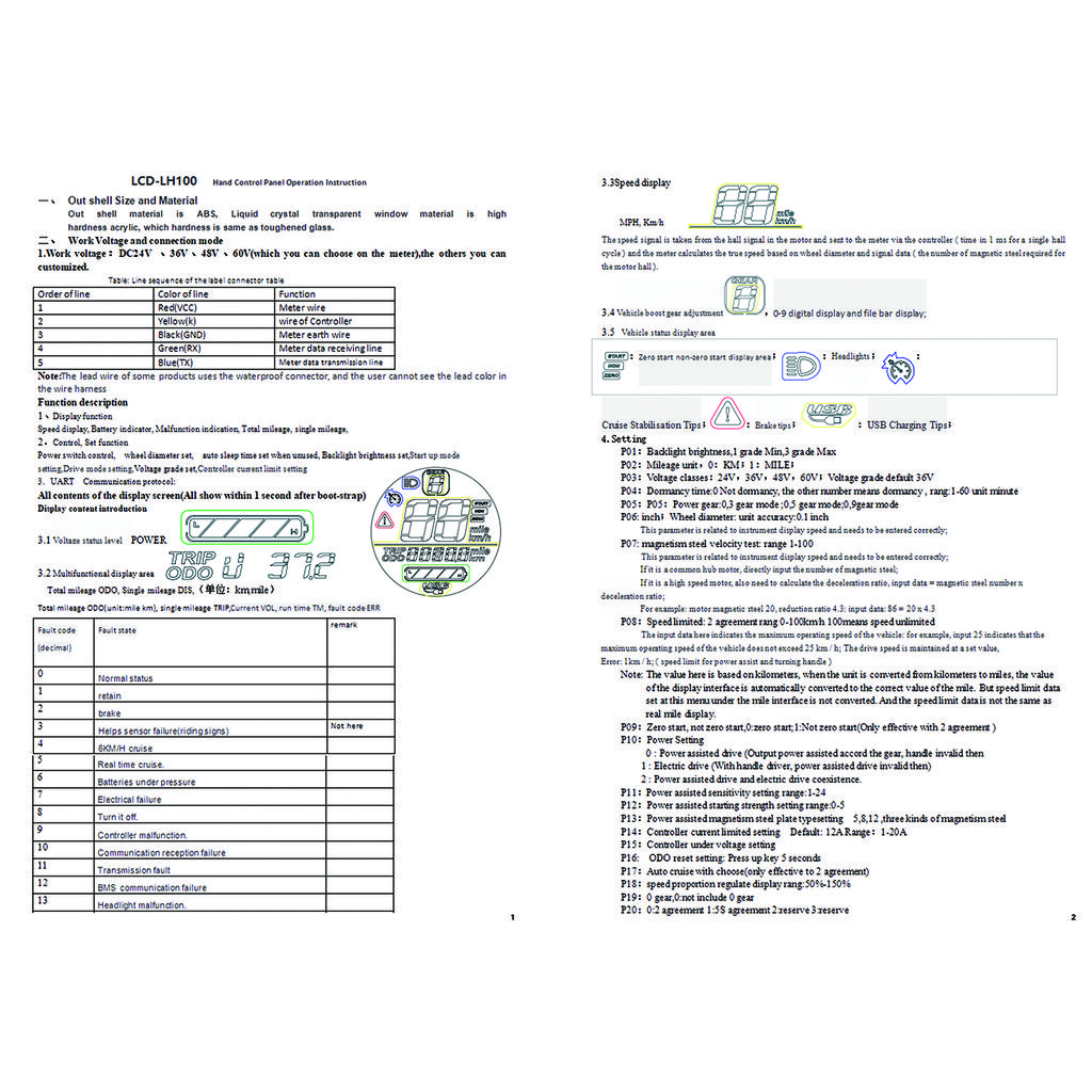 LH100 36V 500W 2 in 1 Elektroroller Mountainbike Controller mit LCD Daumenschalthebel Zubehör