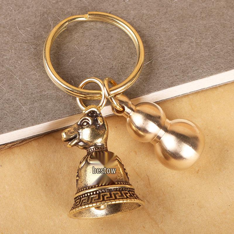 Zodiac Brass Keychain with Copper Bell Pendant - Small Charm Jewelry