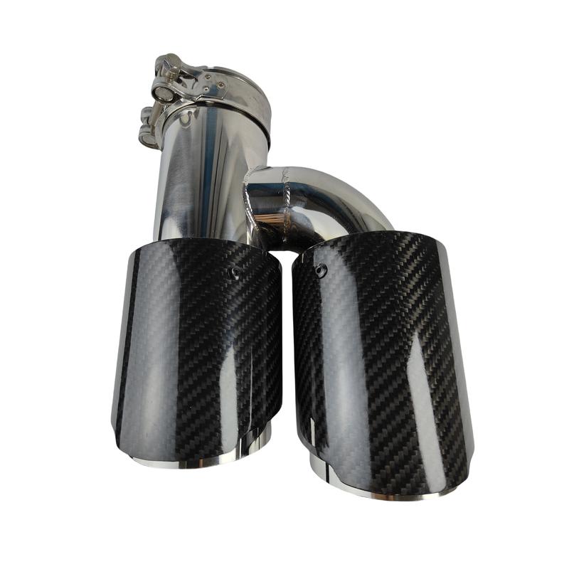1 Pcs Universal Car Carbon Fibre Tail Throat Length Burnishing h-Shaped Double Out Twill Glossy Exhaust Muffler Tip