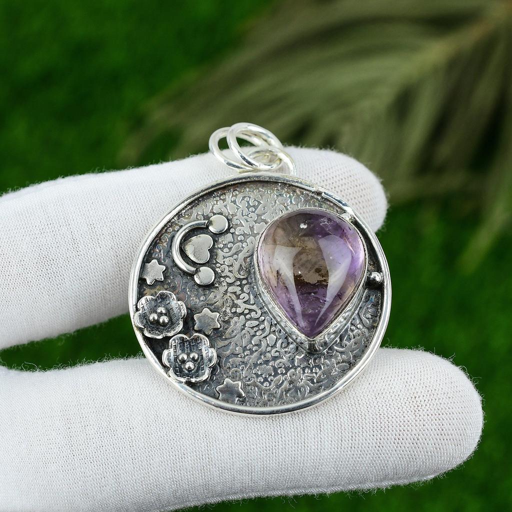 Natural Star Amethyst Gemstone Pendant 925 Sterling Silver Jewelry For Women