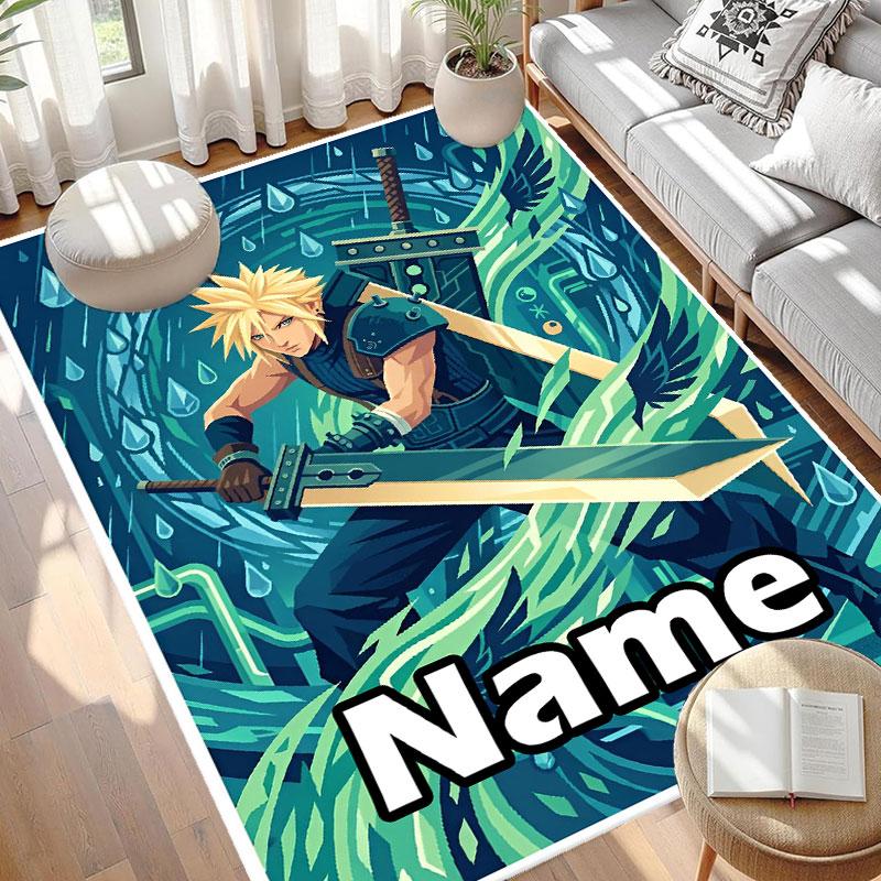 Benutzerdefinierter Name Personalisierter Final Fantasy Druck Teppich, Vielseitiger Heimdekor Teppich, für Spielzimmer, Wohnung, Balkon, Eingangsbereich, Flur Geschenk