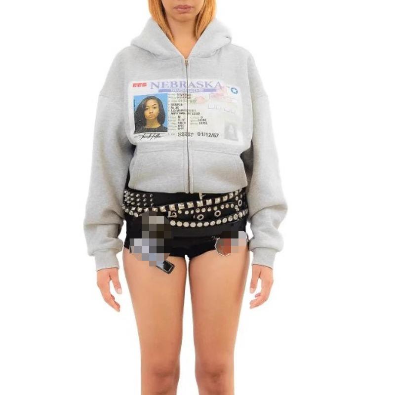 Evropská a americká Y2K personalizovaná tištěná mikina s dlouhým rukávem, retro streetová móda, mikina na zip