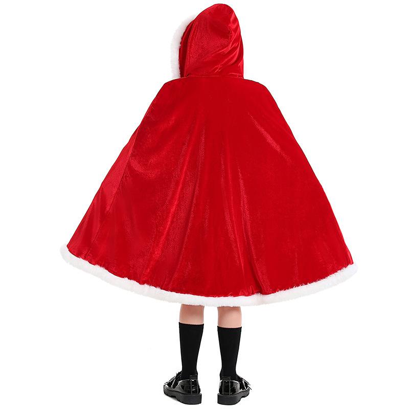 Kids Girls Santa Claus Xmas Red Yellow Hooded Cloak Shawl Children Christmas New Year Cosplay Costumes Kindergarten Performance Role Play Outfit