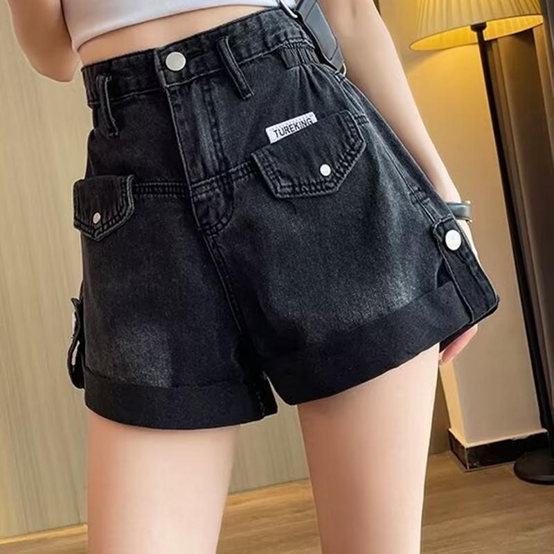 Summer Women Shorts Pants Lady High Waisted Loose High Street Denim Pants Female Streetwear Black Gray Wide Leg Short Jeans