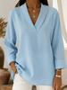 Women's Light Blue Mandarin Collar V-Neck Shirt - Slimming, Loose Fit, Nine-Point Sleeves, Perfect for Spring and Autumn Commuting.