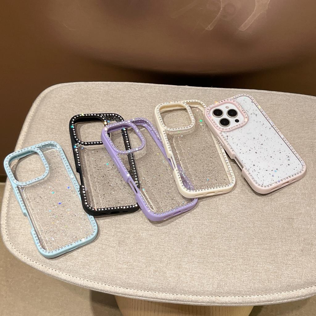 For iPhone 16 Pro Case Rhinestone Frame Star Glitter Epoxy Design TPU+PC Phone Cover