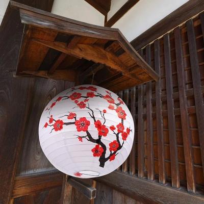 Plastic Paper Paper Lantern Set Festive Decoration Oriental Design Red Lantern Round Shape Paper Material Cherry Blossom Lantern