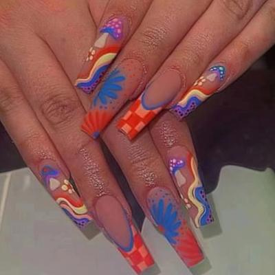 Long Ballet European and American Polka Dot False Nails Multi-colored Corrugated Piece Ins Wind Press On Nails