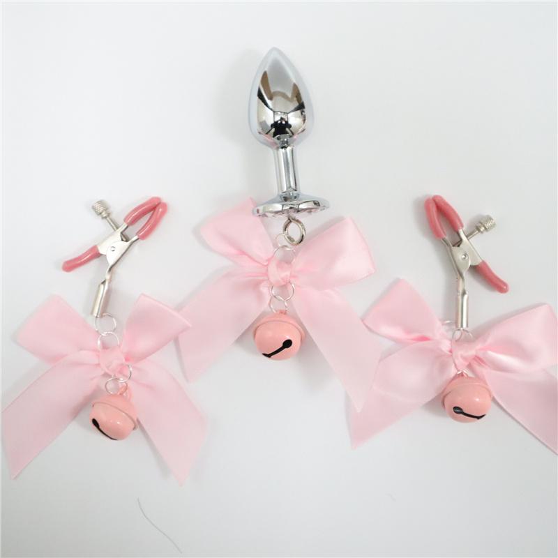 3ks/sada Metal Bells Anální kolík Anální dilatační Motýlek na zadek z nerezové oceli Spona na prsa Sexy hračky pro páry pro ženy Muž