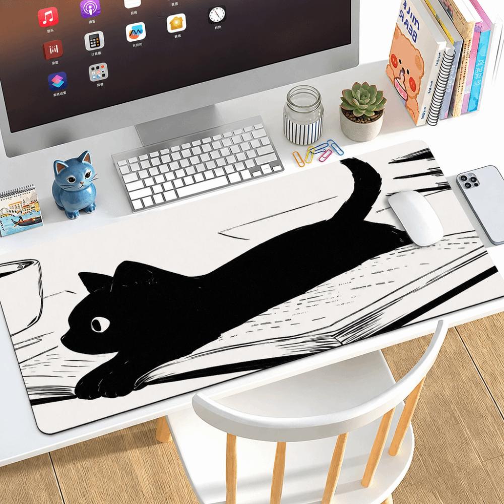 Rubber Black Cat Mouse Pad Extra Large Desk Pad Cute Computer Desk Mat  for Office and Home