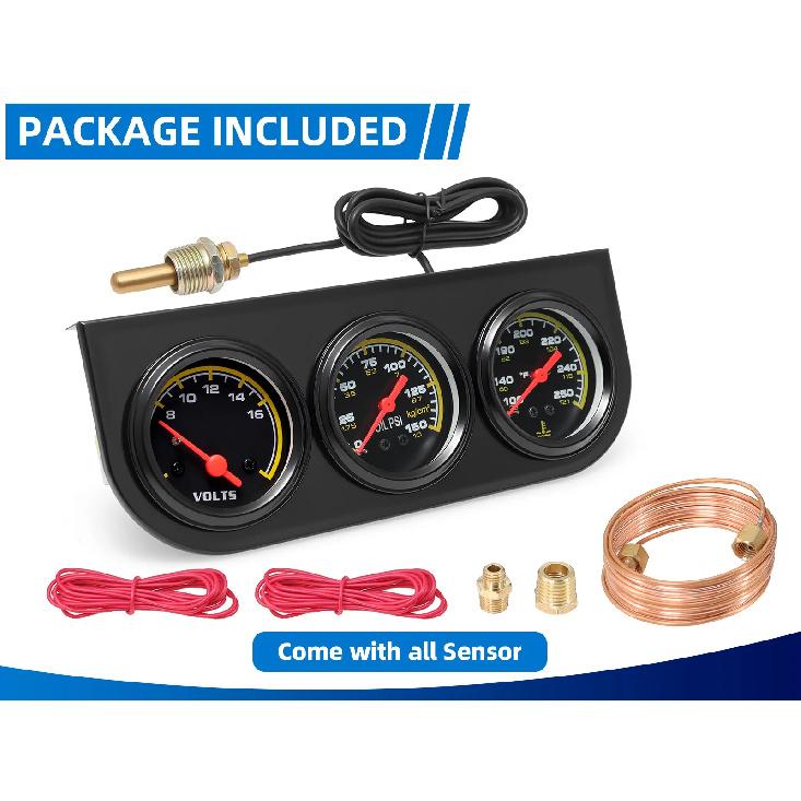 3-In-1 Vehicle Gauge Oil Pressure+ Volt Meter + Water Temp Guage °F PSI 8-16V Car Triple Gauge With Sensor For Car Truck SUV