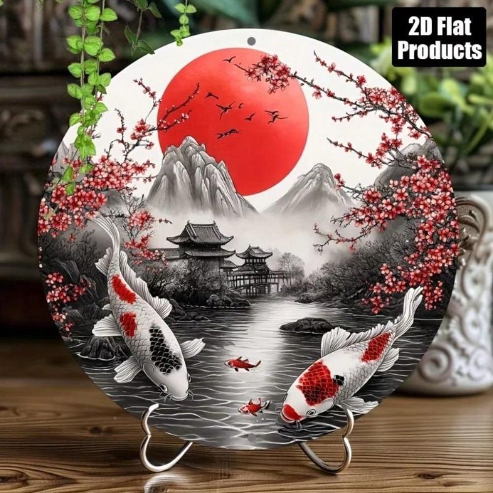 Metal Wall Art Koi Fish with Christmas Wreath Poster for Living Room