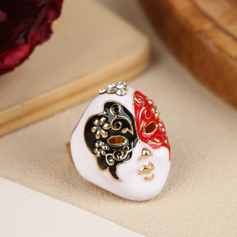 Personality Chinese-Style Drip Oil Peking Opera Facial Makeup Alloy Finger Rings Adjustable Jewelry Gift