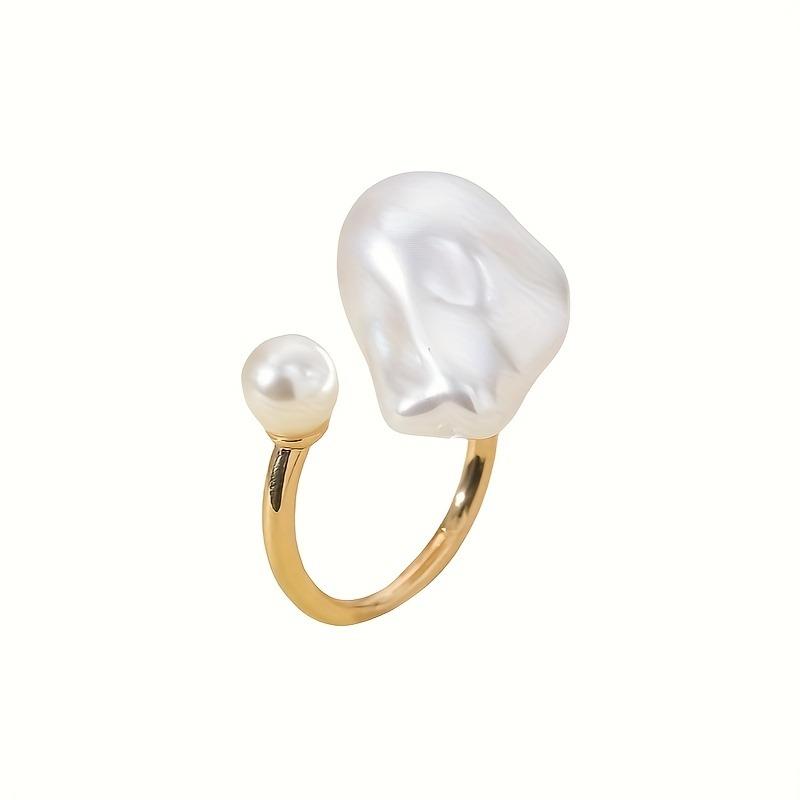 Bohemian Chic Adjustable Imitation Pearl Ring Minimalist Open Heart Design for Casual Attire Dates Versatile All-Season Jewelry