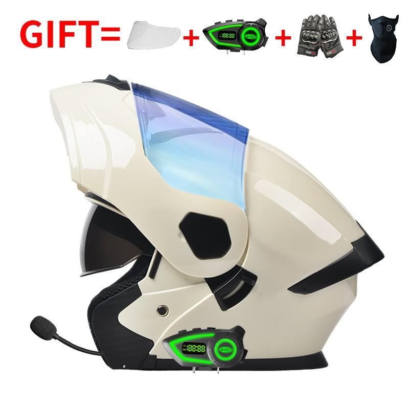 Bluetooth-Enabled Full Face Motorcycle Helmet With Dual Visors DOT 3C Certified All-Season Flip-Up Design Men Women
