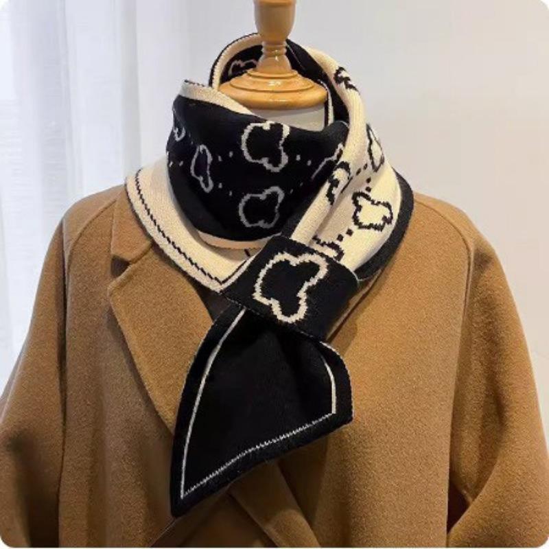Retro Warm Knitted Wool Button Scarf Women's Fashion Versatile Split Neck Cover Cold Neck Protection Shawl