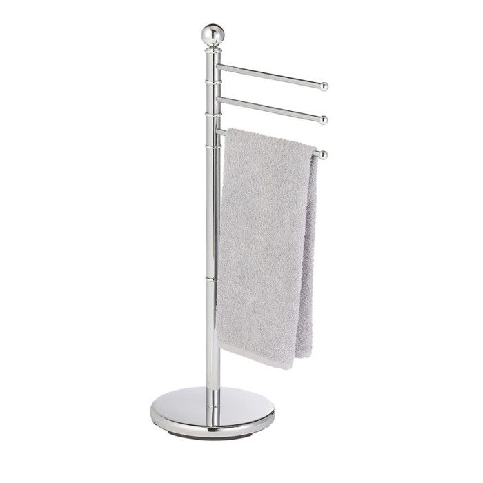 WENKO Porte Serviette Sur Pied, Porte Serviette Salle De Bain, 3 Portants, Exclusif, Acier, 48,5x90x28,5 Cm, Chromé
