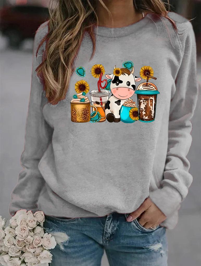 Women's Stylish Round Neck Long Sleeve Sweatshirt with Various Popular Patterns for Winter