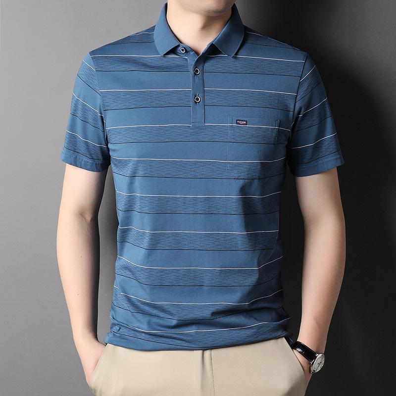 Men's POLO Shirt Short-sleeved Thin Business Casual Striped Summer Cotton Blend Men's Dad Top