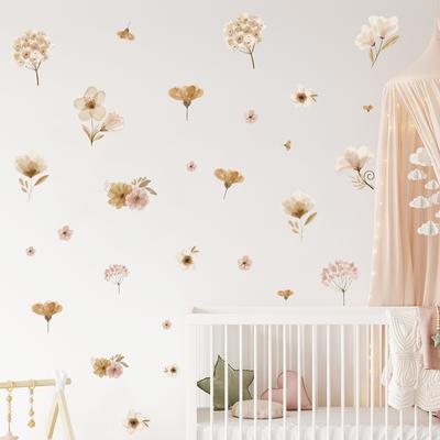 Watercolor Floral Wall Stickers Removable Peel and Stick Boho Flower Wall Decals for Nursery Bedroom Living Kids Room Home Decor