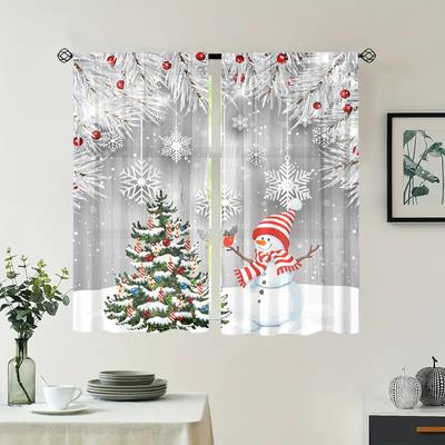 2 piezas, cortinas de Navidad con diseño de árbol de Navidad, copo de nieve, muñeco de nieve - 30% opacas - adecuadas para sala de estar, dormitorio, cocina, decoración del hogar