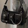 Niche Design Cool Handsome Motorcycle Bag Multi-Pocket Black Versatile Commuter Shoulder Messenger Bag Solid Color Hot Girl Chain Bag