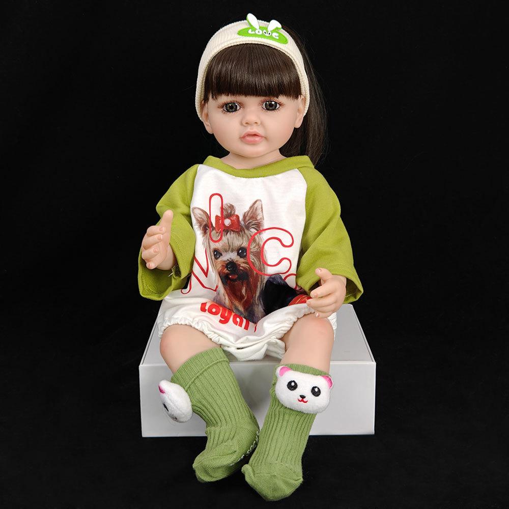 55 cm 22 zoll Lebensechte Reborn Baby Mädchen Puppe Weiche Silikon Lange Braune Haare Realistische Prinzessin Kleinkind Bebe Geburtstag Geschenk