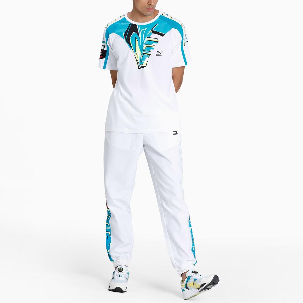 PUMA Geometric Pattern Printed Cotton Short Sleeve T-Shirt Men Tops White 598887-02