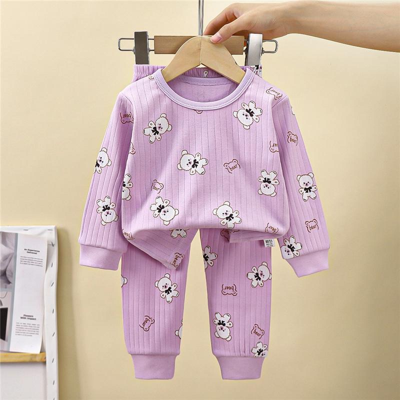 100% Baumwolle Kinder Unterwäsche Set Langarm Thermopyjama für Jungen & Mädchen Baby Loungewear Herbst/Frühling Nachtwäsche (2-8J)